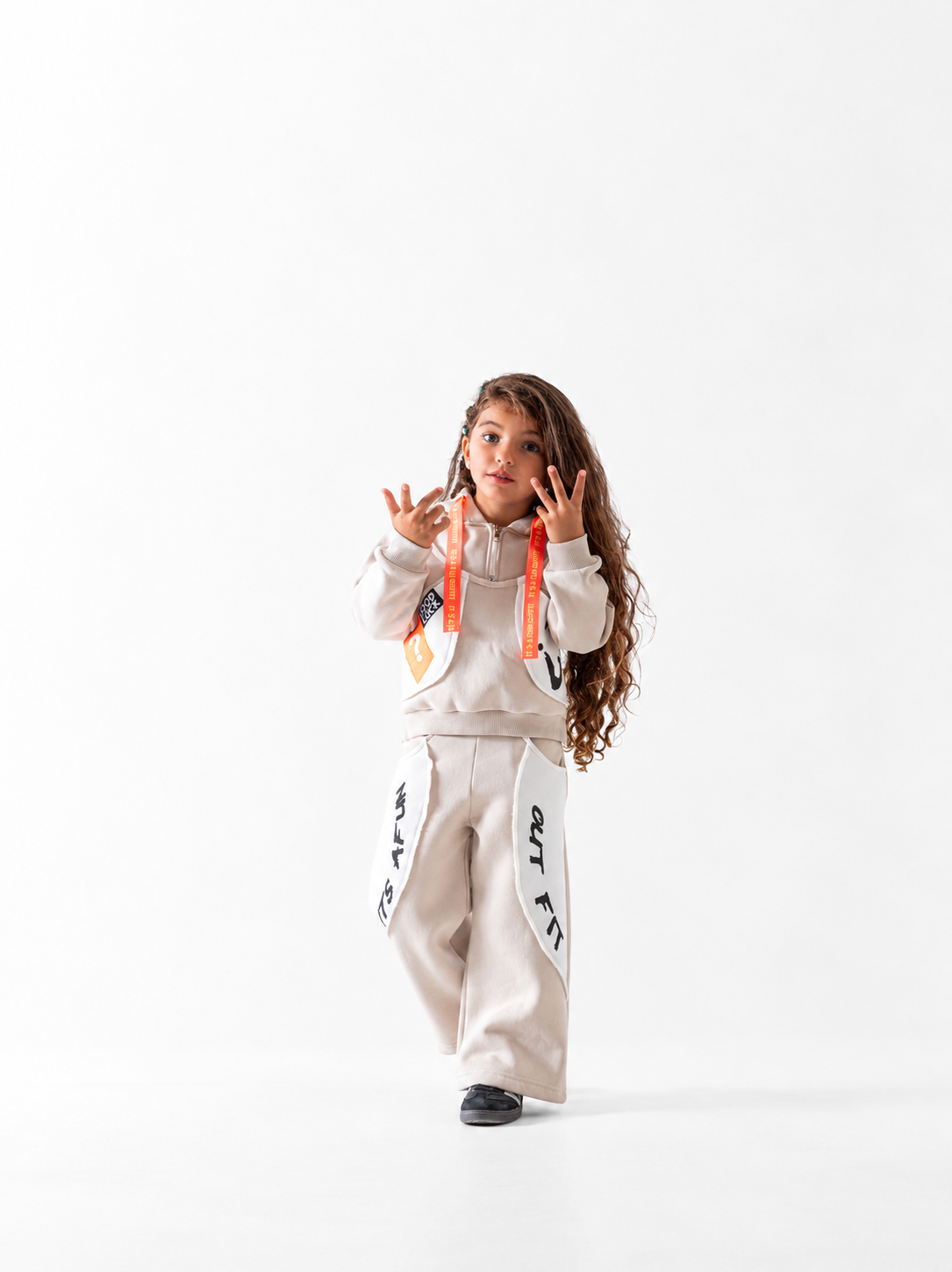 Girls' Outfit Panel Wide-Leg Tracksuit - Beige