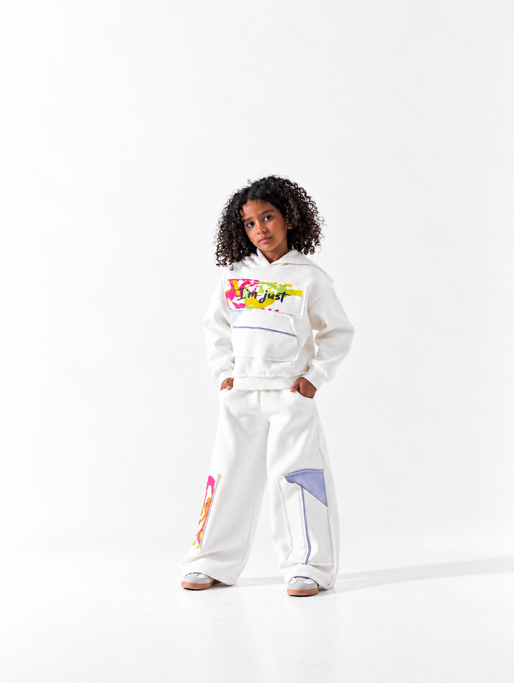Girls' Pocket Graphic Wide-Leg Tracksuit - Off White
