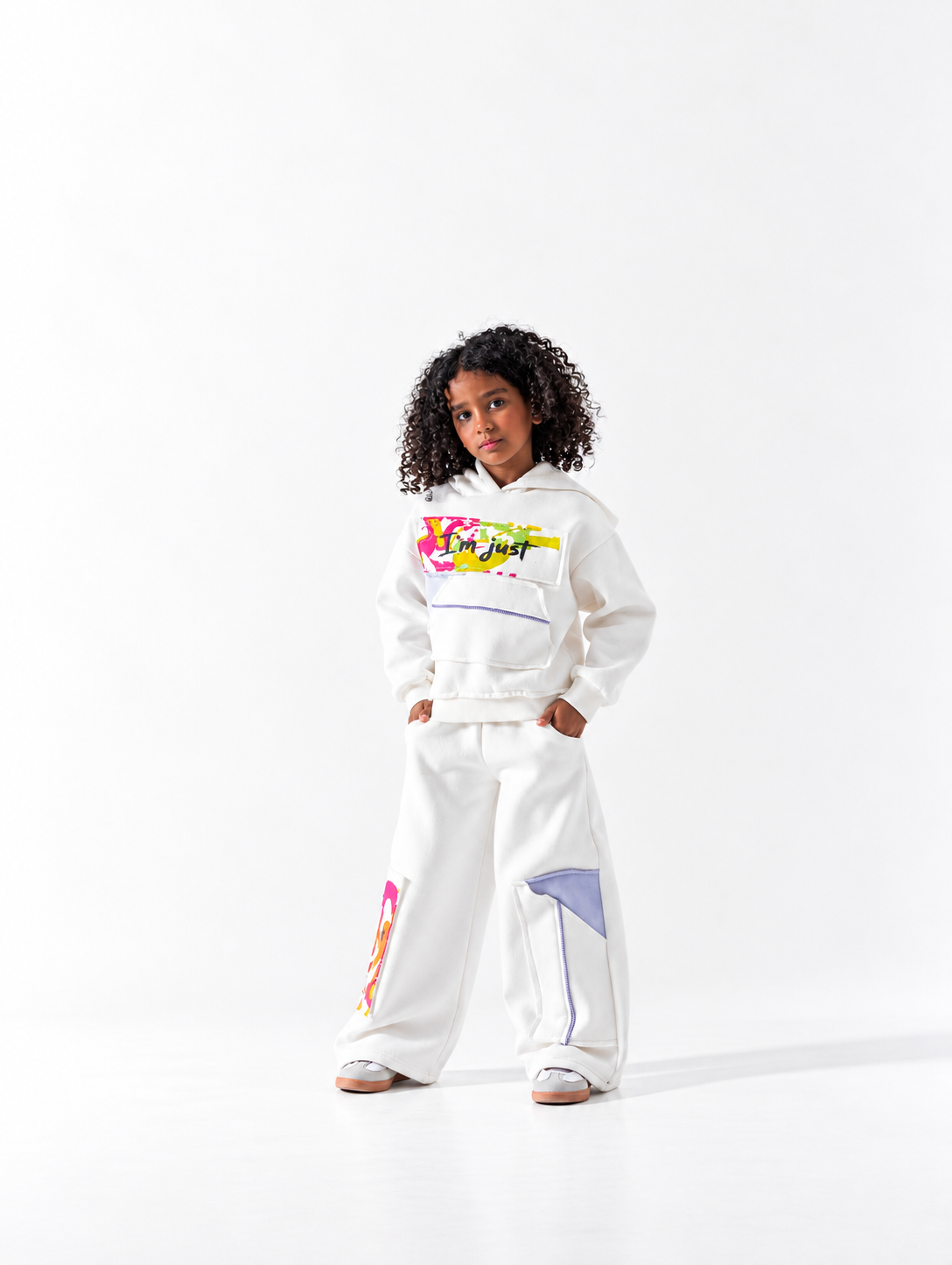 Girls' Pocket Graphic Wide-Leg Tracksuit - Off White