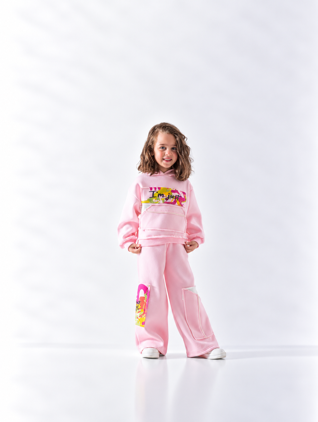 Girls' Pocket Graphic Wide-Leg Tracksuit - Rose