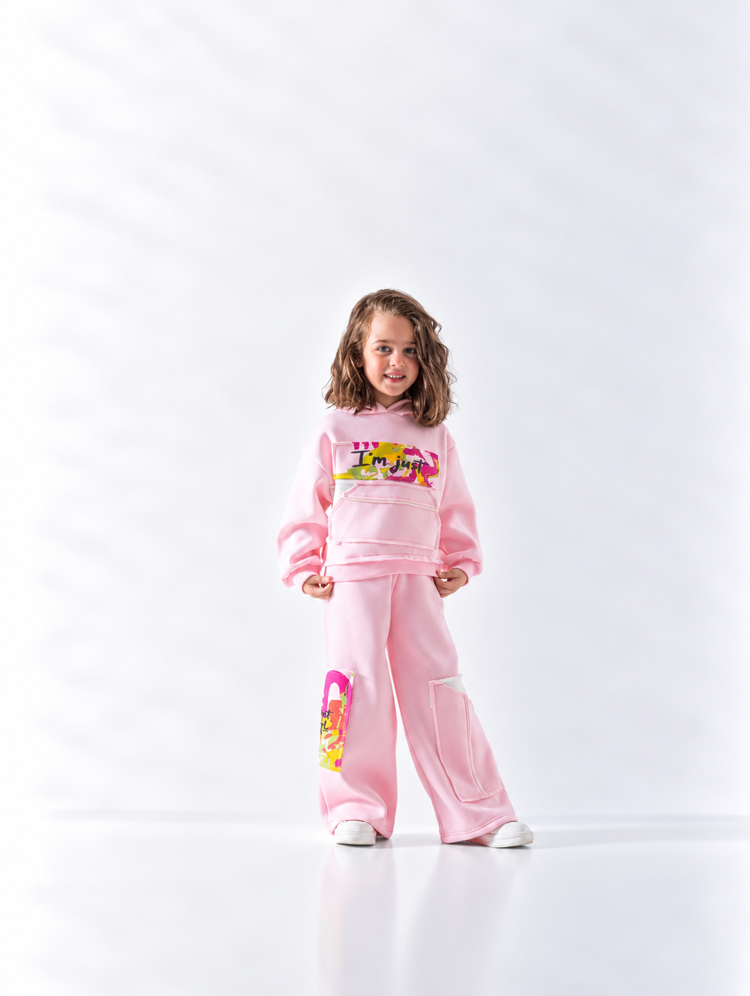 Girls' Pocket Graphic Wide-Leg Tracksuit - Rose