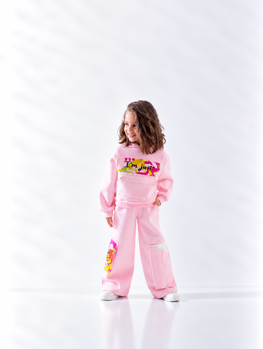 Girls' Pocket Graphic Wide-Leg Tracksuit - Rose