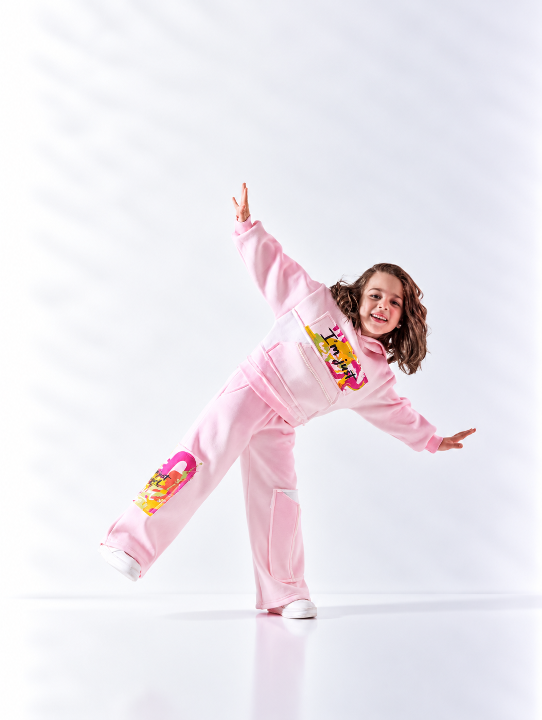 Girls' Pocket Graphic Wide-Leg Tracksuit - Rose
