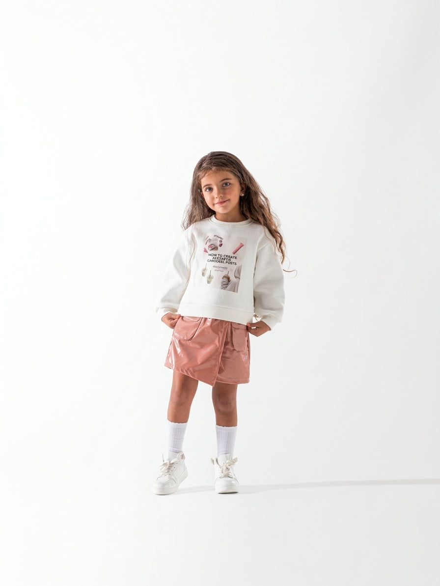 Girls' Graphic Sweat and Shorts Set - Off White