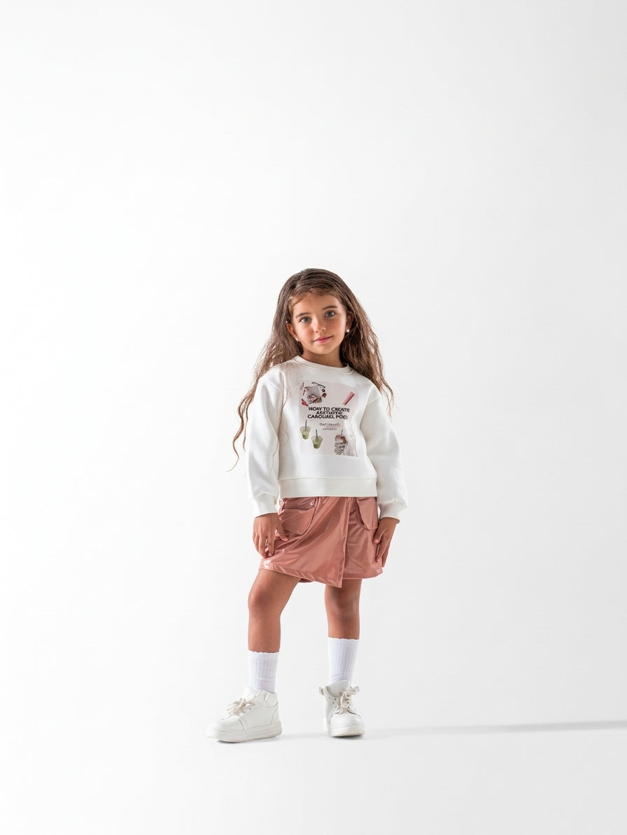 Girls' Graphic Sweat and Shorts Set - Off White