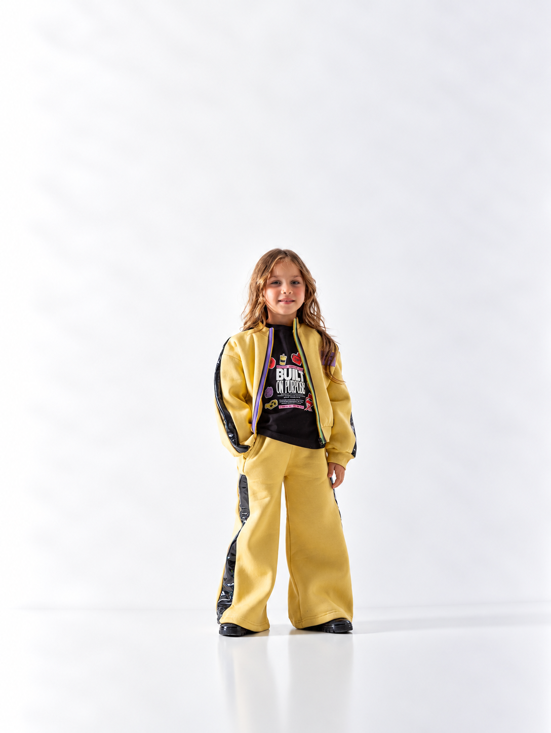 Girls' Zip-Through Colour-Block Set - Mustard