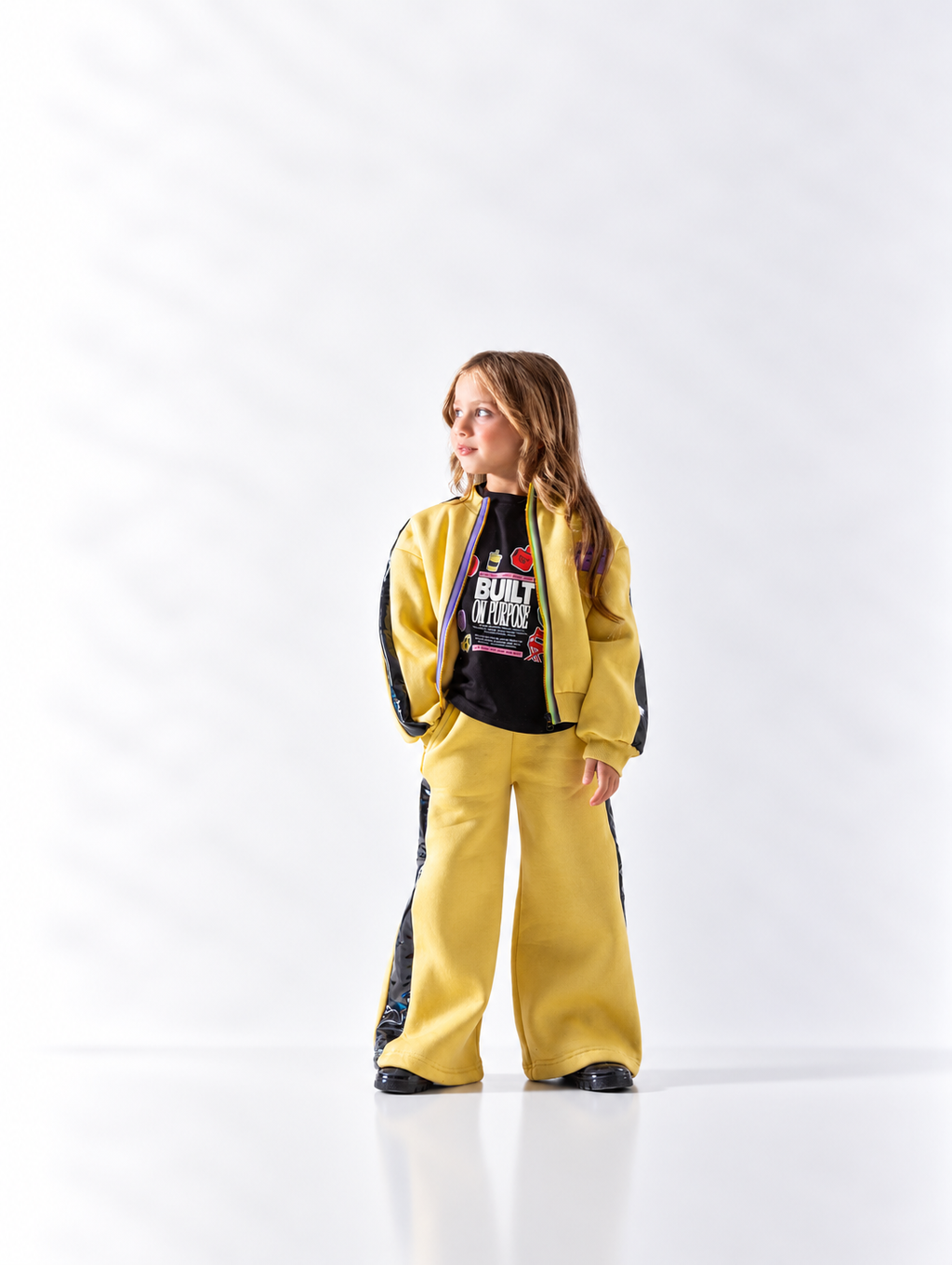 Girls' Zip-Through Colour-Block Set - Mustard