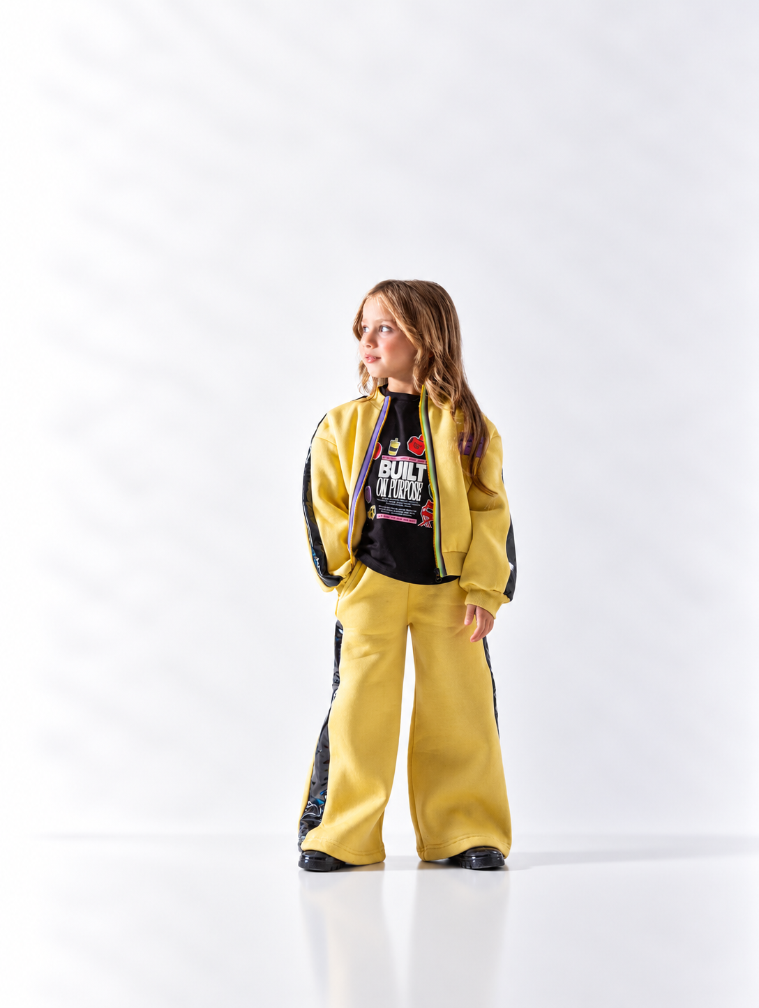 Girls' Zip-Through Colour-Block Set - Mustard