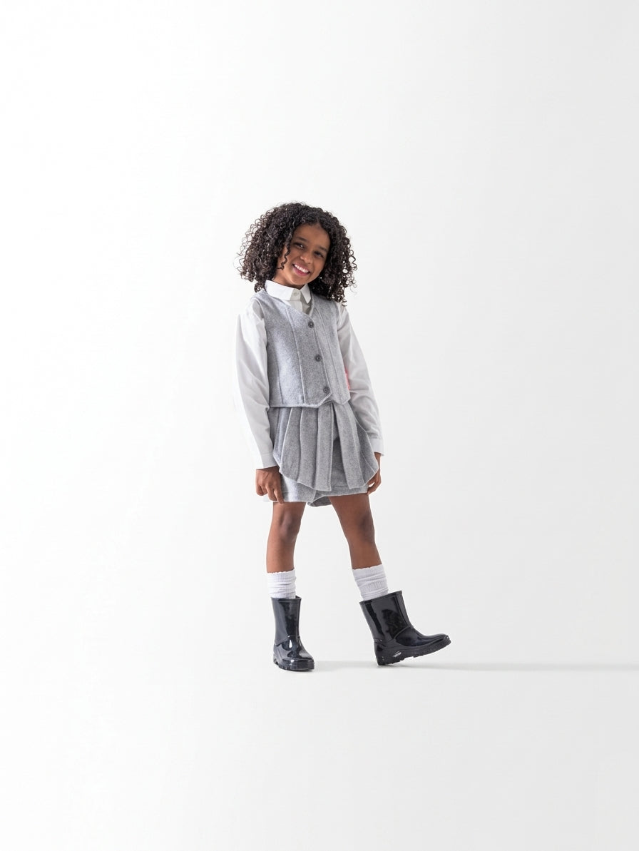 Girls' Waistcoat and Skort Three-Piece Set - Grey