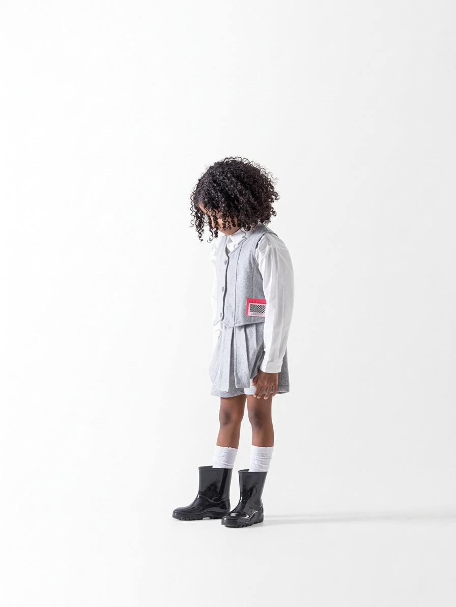 Girls' Waistcoat and Skort Three-Piece Set - Grey
