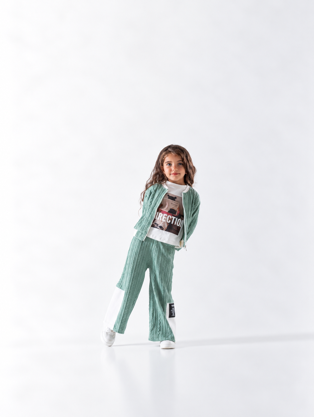 Girls' Textured Zip Wide-Leg Tracksuit - Green