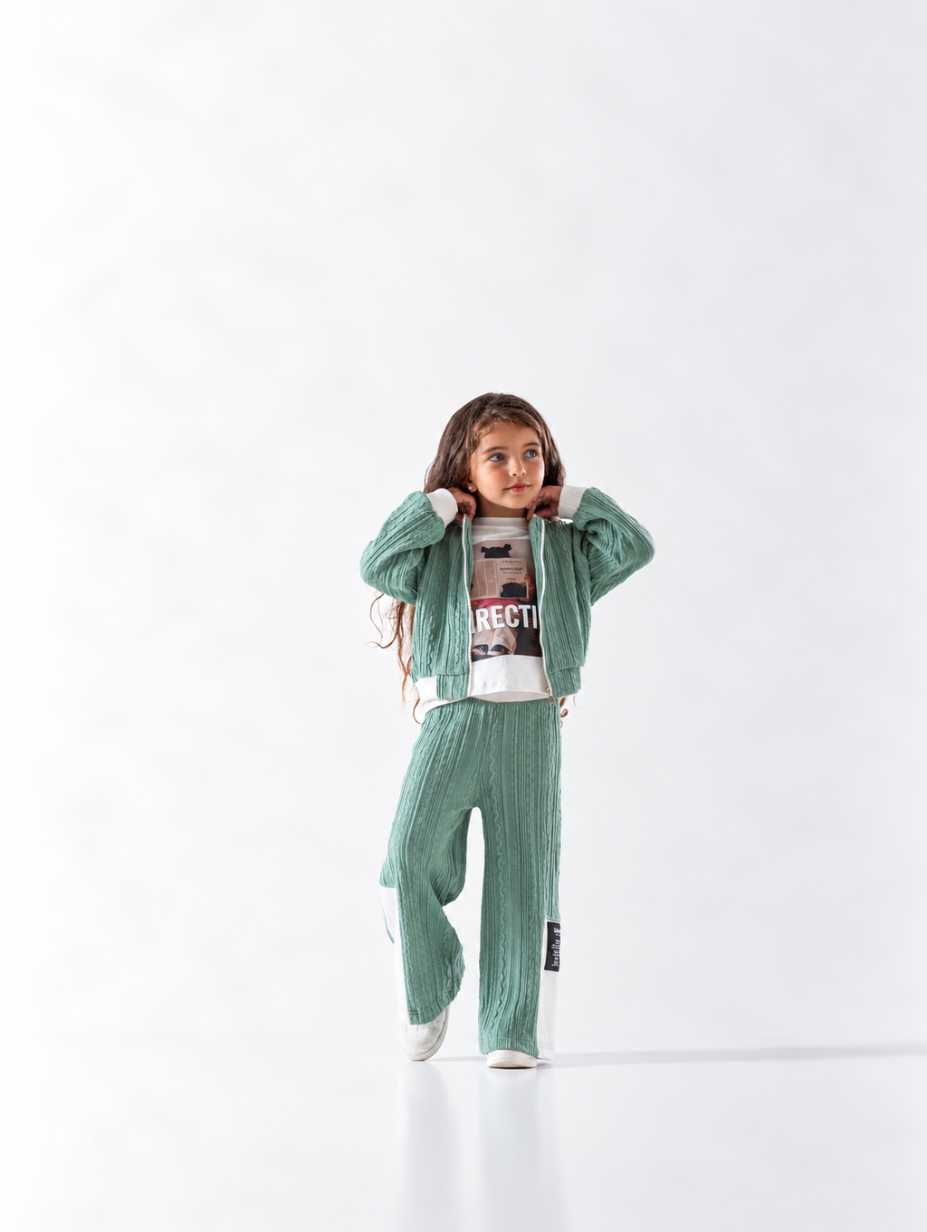 Girls' Textured Zip Wide-Leg Tracksuit - Green