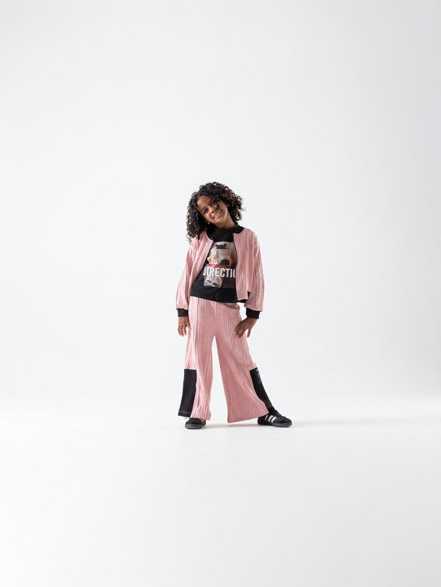 Girls' Textured Zip Wide-Leg Tracksuit - Rose