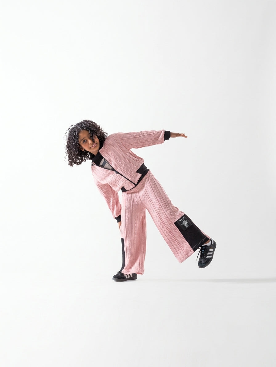 Girls' Textured Zip Wide-Leg Tracksuit - Rose