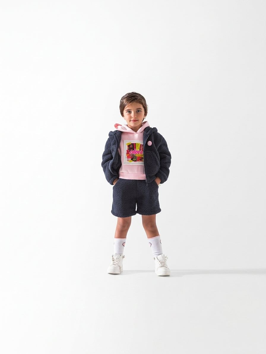 Girls' Hooded Jacket and Shorts Set - Navy