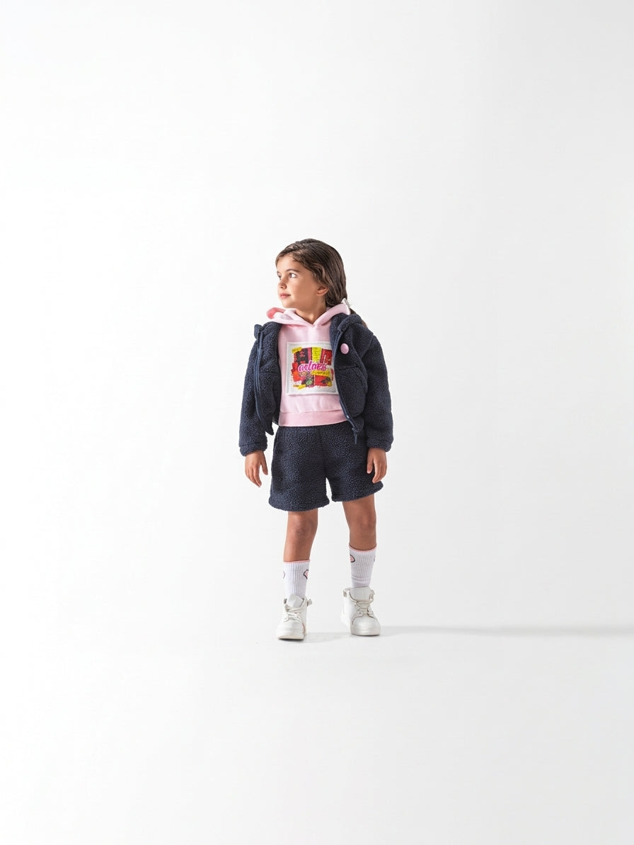 Girls' Hooded Jacket and Shorts Set - Navy