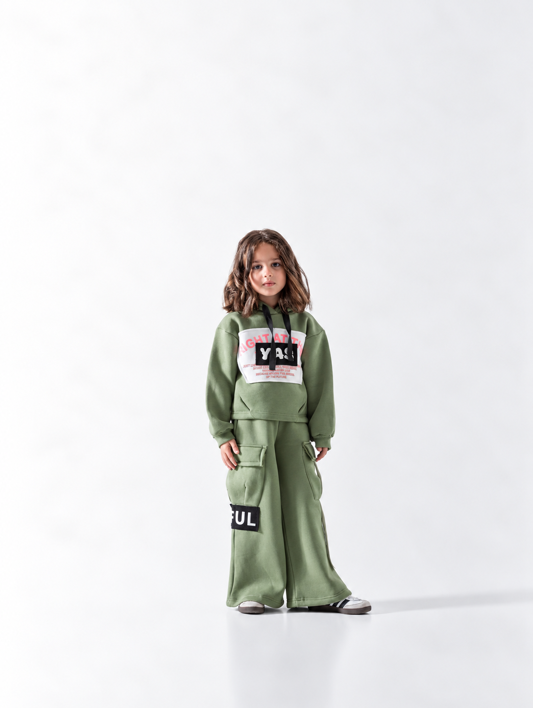 Girls' Cargo Wide-Leg Tracksuit - Green