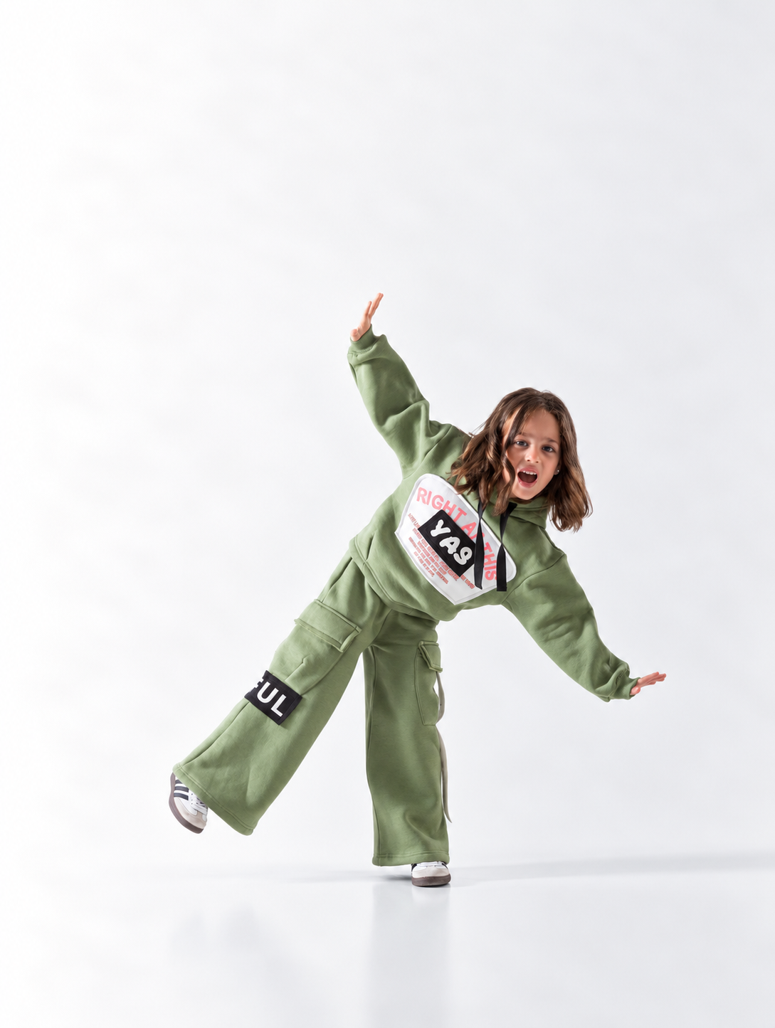 Girls' Cargo Wide-Leg Tracksuit - Green