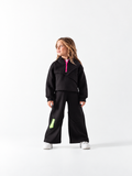 Girls' Zip Collar Wide-Leg Tracksuit - Black