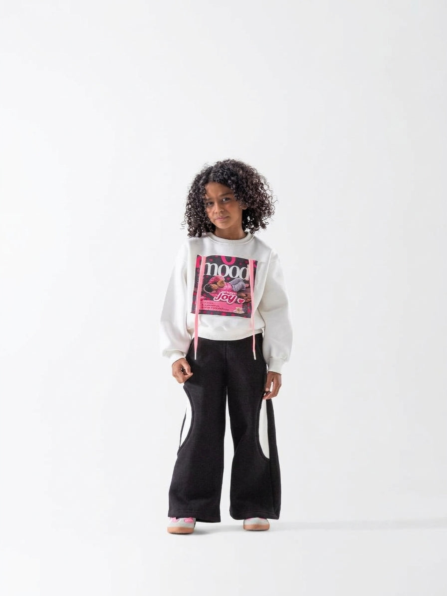 Girls' Mood Graphic Wide-Leg Tracksuit - Off White