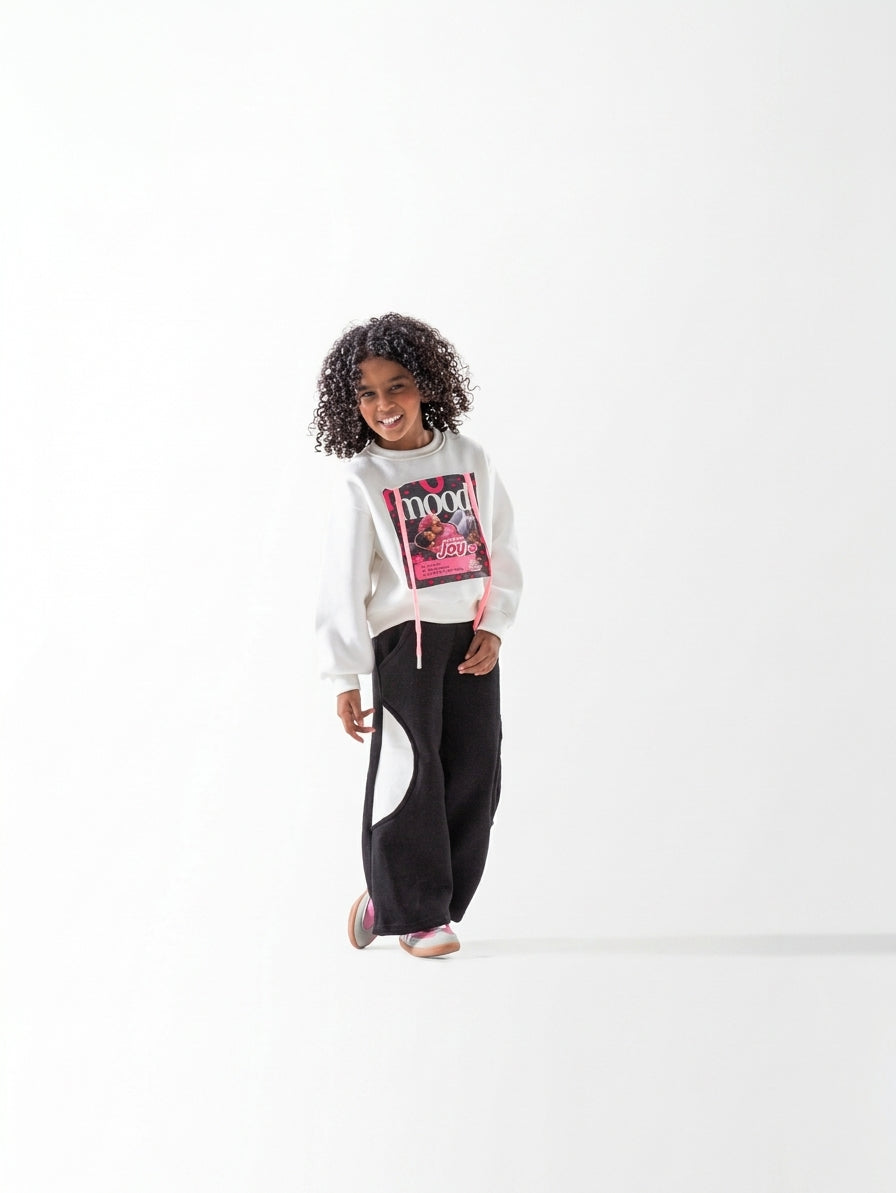 Girls' Mood Graphic Wide-Leg Tracksuit - Off White