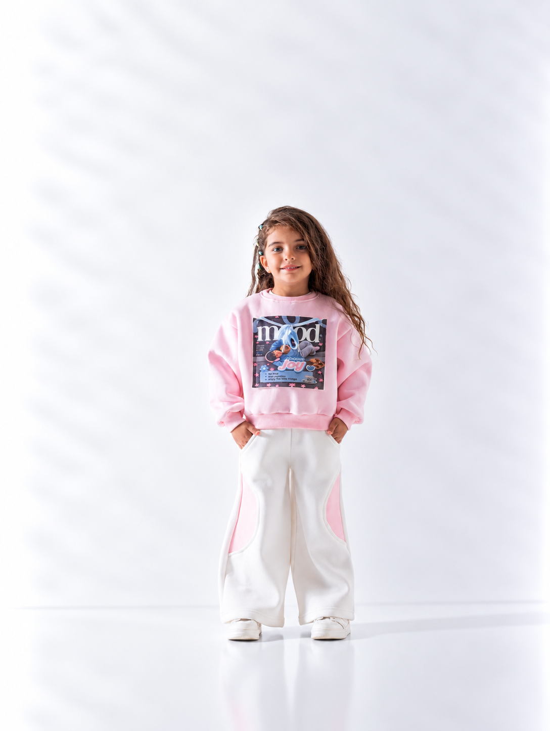 Girls' Mood Graphic Wide-Leg Tracksuit - Rose