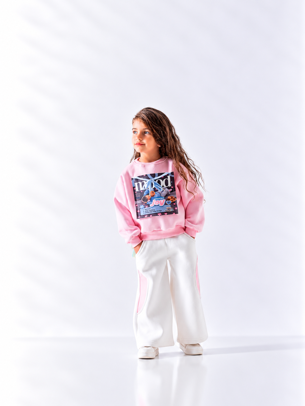 Girls' Mood Graphic Wide-Leg Tracksuit - Rose
