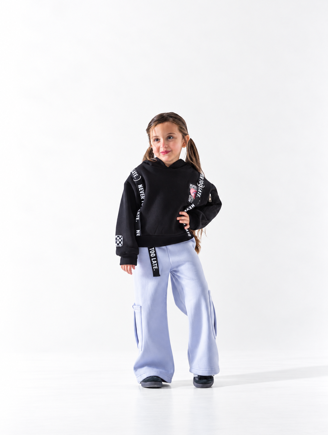 Girls' Hoodie and Cargo Trouser Set - Black