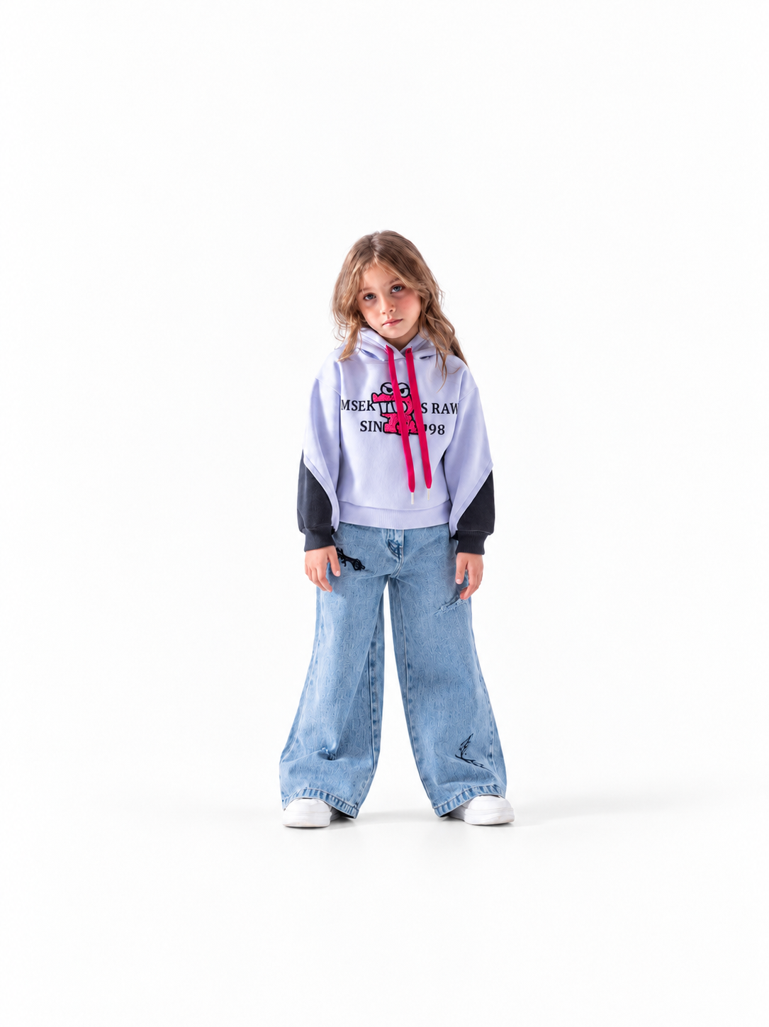 Girls' Colour-Block Drawstring Hoodie - Mauve
