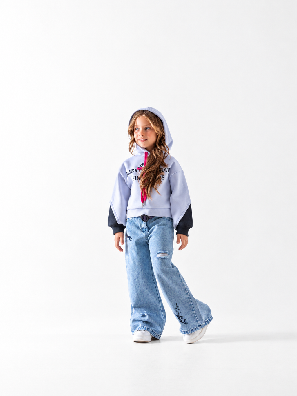 Girls' Colour-Block Drawstring Hoodie - Mauve