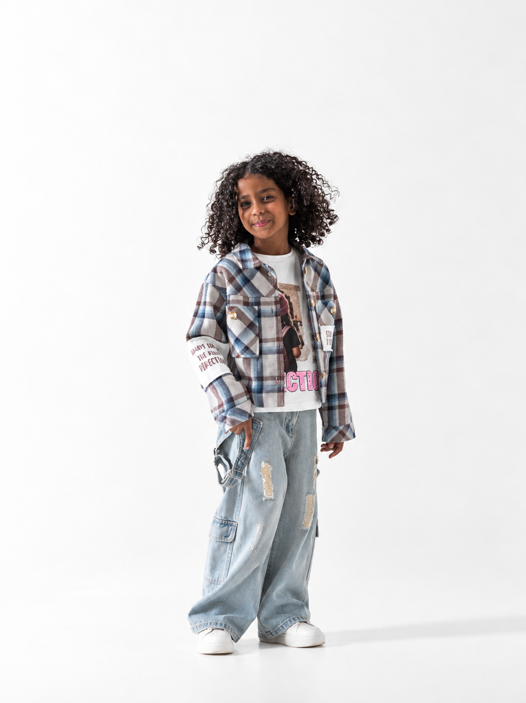 Girls' Check Overshirt and Tee Set - Brown