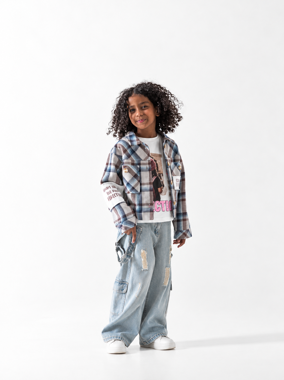 Girls' Check Overshirt and Tee Set - Brown
