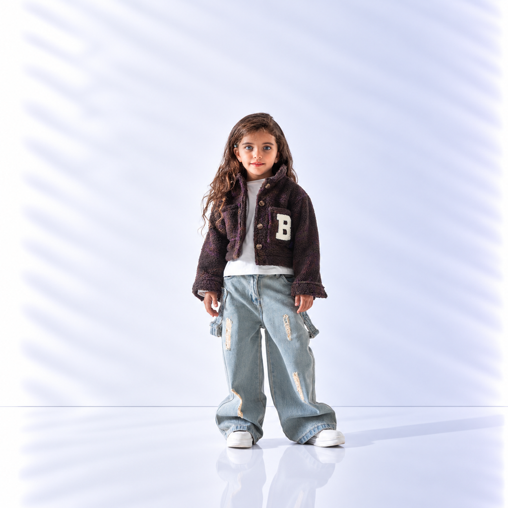 Girls' Varsity Teddy Bomber Jacket - Brown