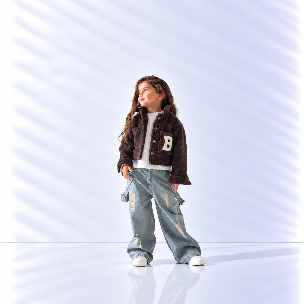 Girls' Varsity Teddy Bomber Jacket - Brown