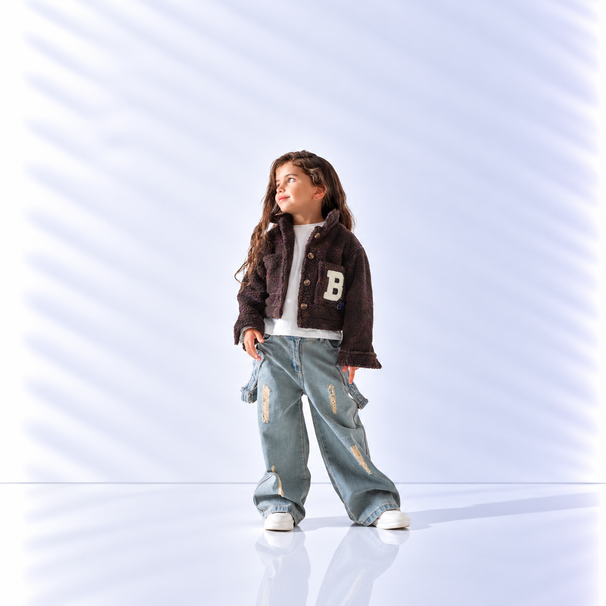 Girls' Varsity Teddy Bomber Jacket - Brown