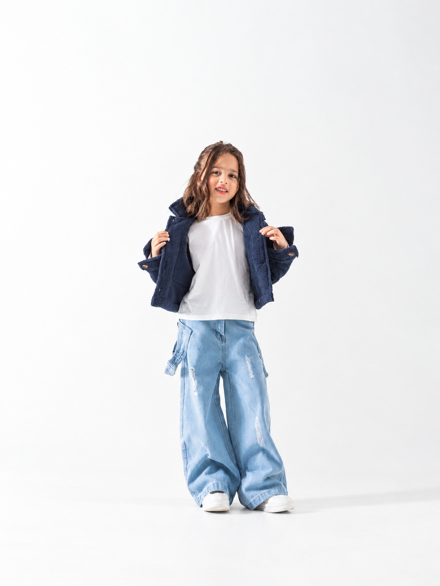 Girls' Varsity Teddy Bomber Jacket - Navy
