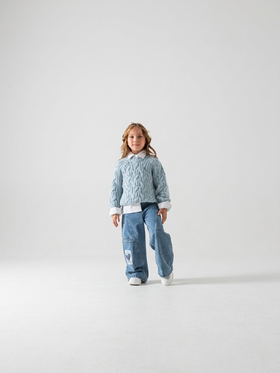 Girls' Cable Knit Jumper (2-6 Yrs) - Mint