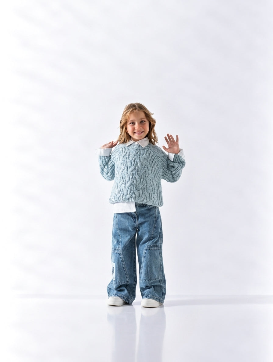 Girls' Cable Knit Jumper (2-6 Yrs) - Mint