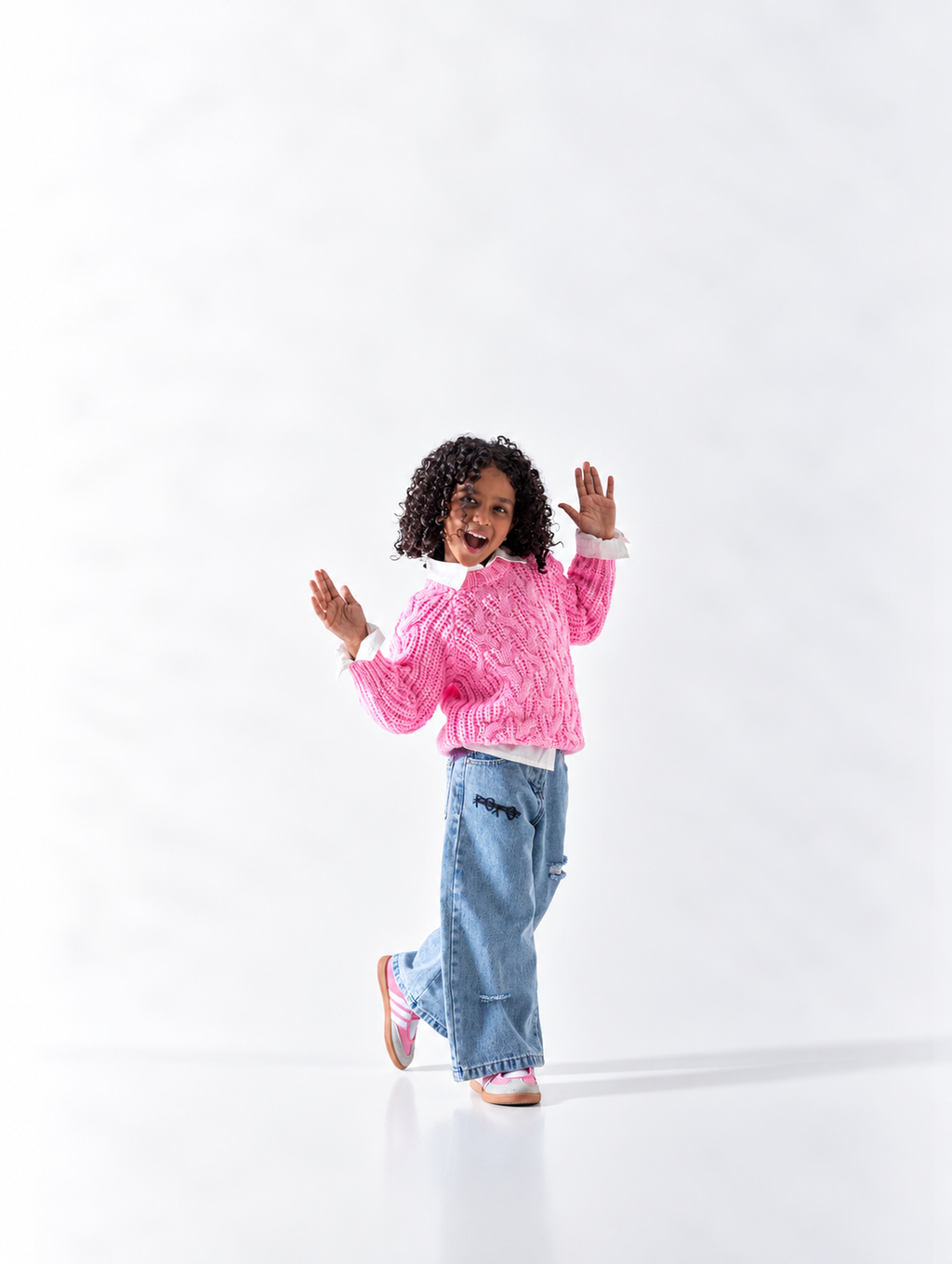 Girls' Cable Knit Jumper (2-6 Yrs) - Pink