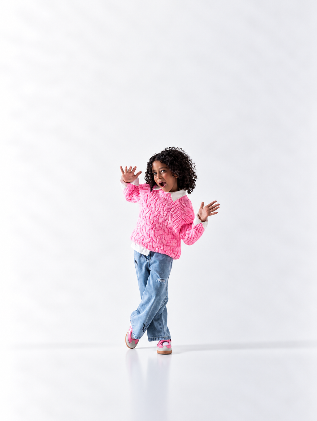 Girls' Cable Knit Jumper (2-6 Yrs) - Pink
