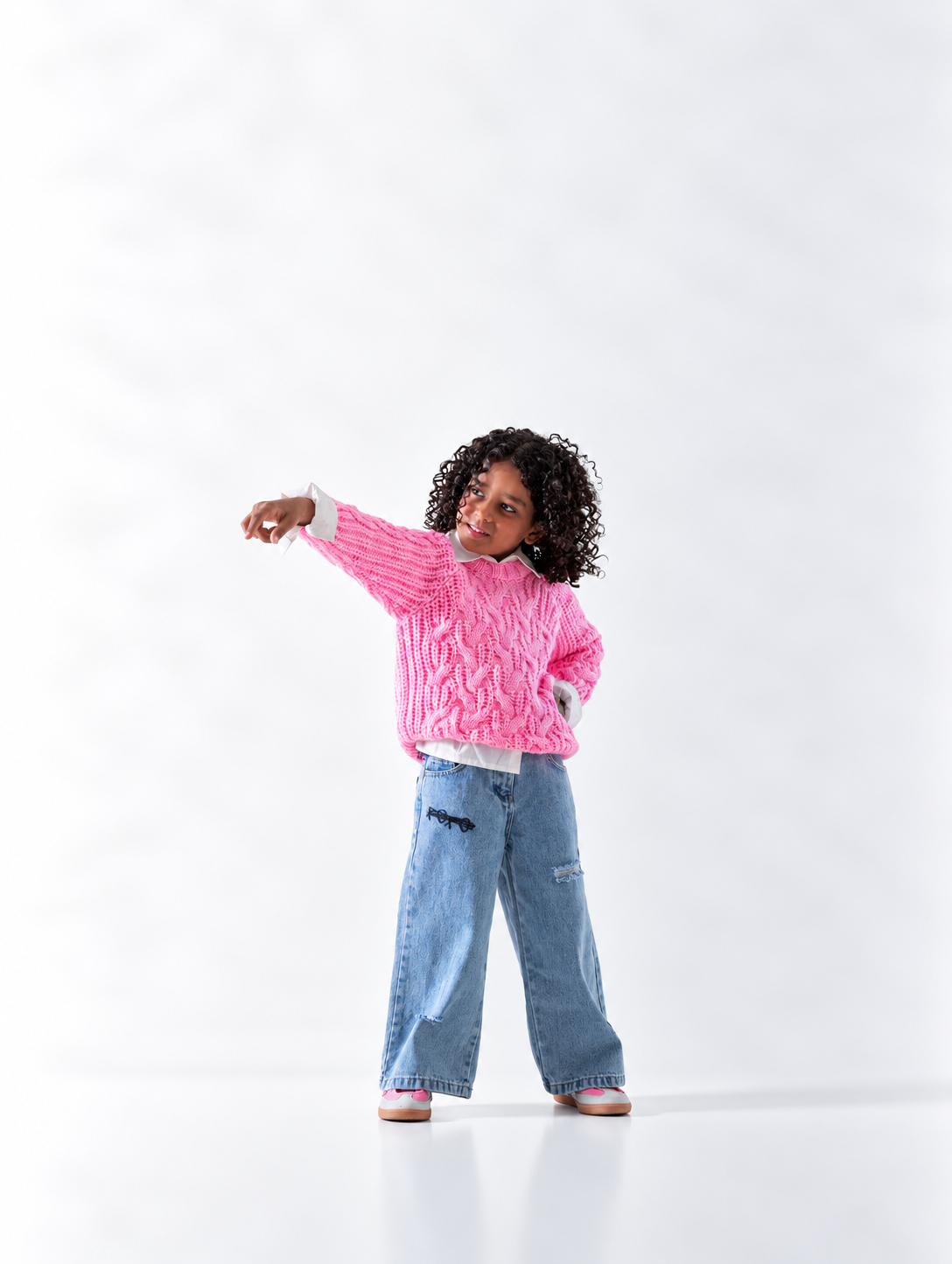 Girls' Cable Knit Jumper (2-6 Yrs) - Pink