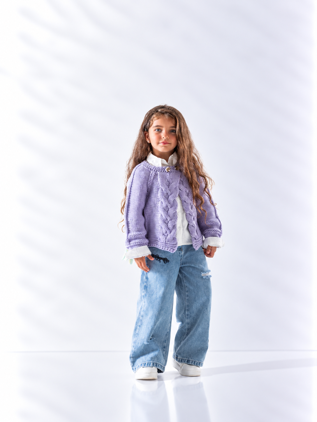 Girls' Cable Knit Cardigan - Mauve