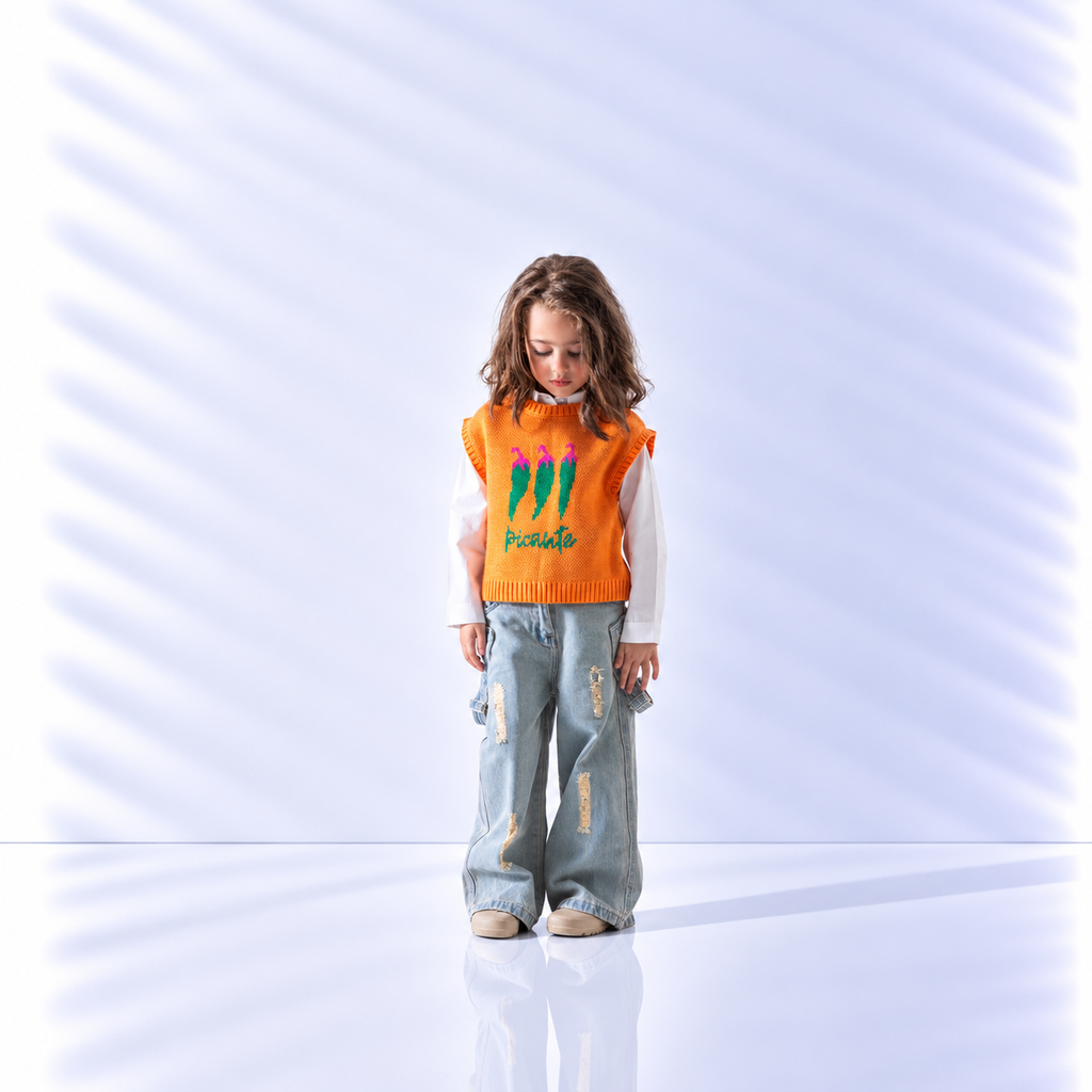 Girls' Carrot Knit Vest (2-6 Yrs) - Orange