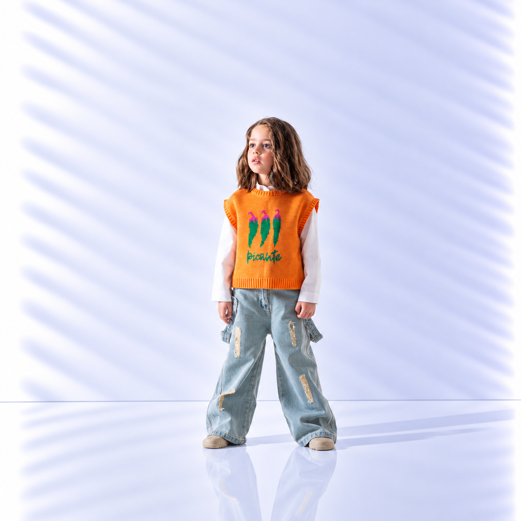 Girls' Carrot Knit Vest (2-6 Yrs) - Orange