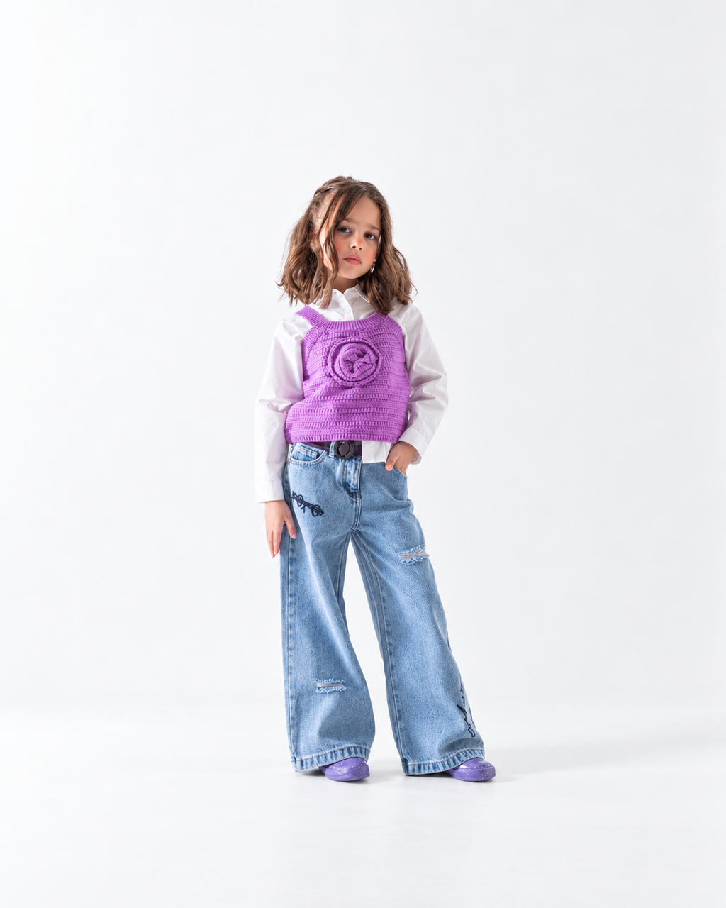 Girls' Rosette Knit Vest (2-6 Yrs) - Mauve