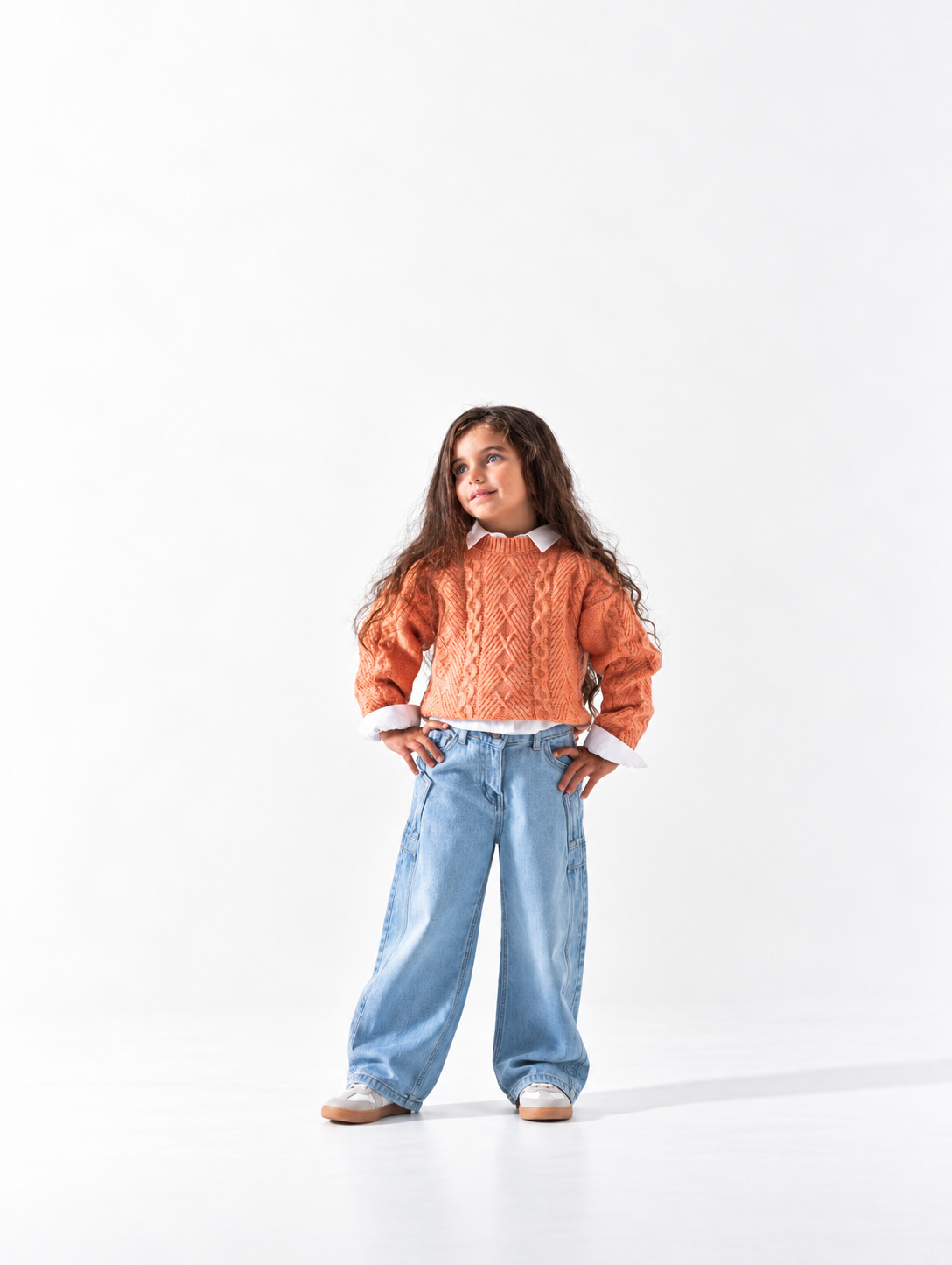 Girls' Chunky Cable Jumper (2-6 Yrs) - Orange