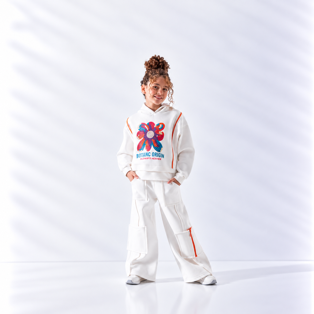 Girls' Botanic Hooded Wide-Leg Tracksuit - Off White