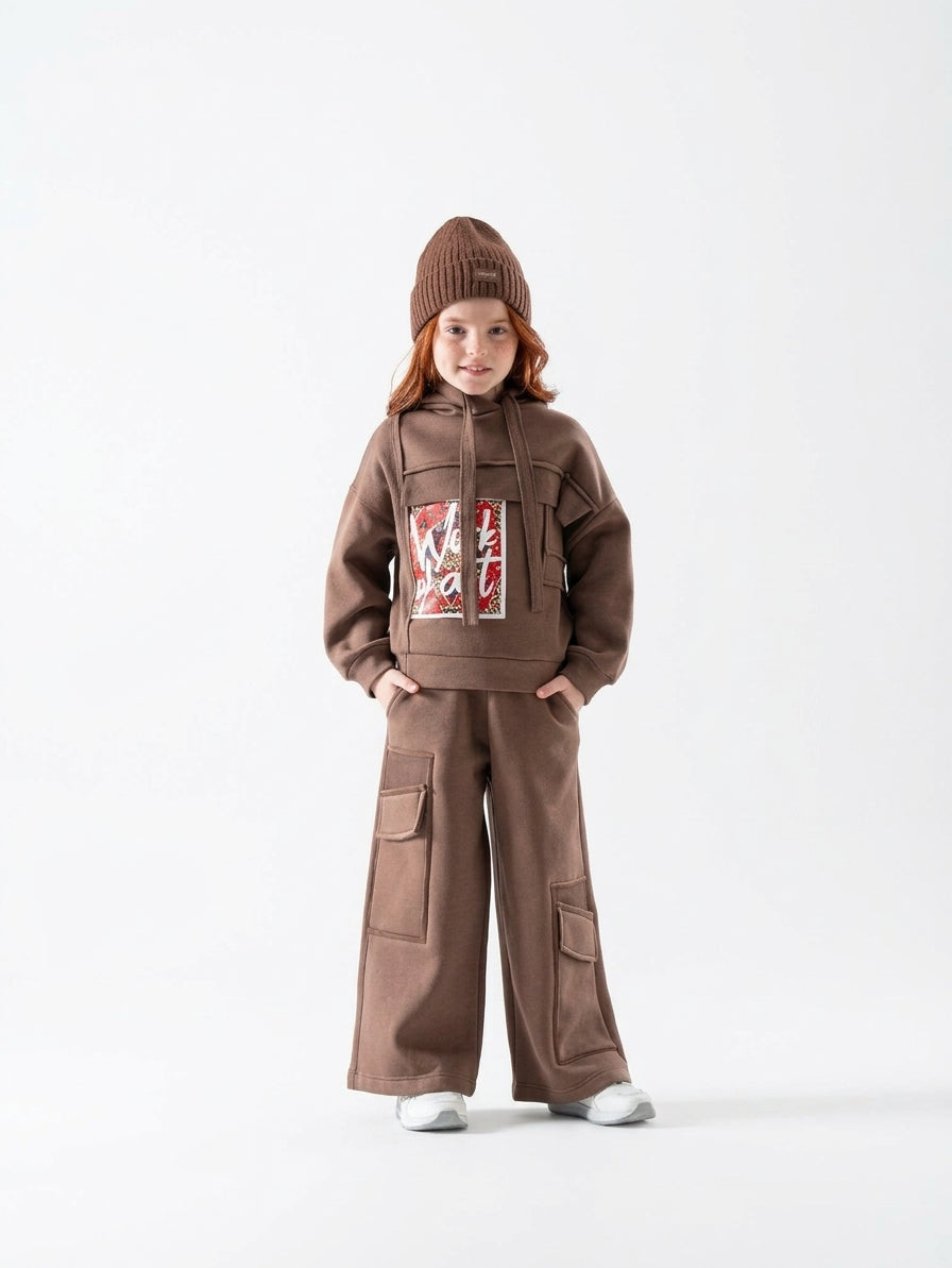 Girls' Work Out Hooded Cargo Set - Brown