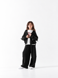 Girls' Zip Jacket and Textured Trouser Set - Black