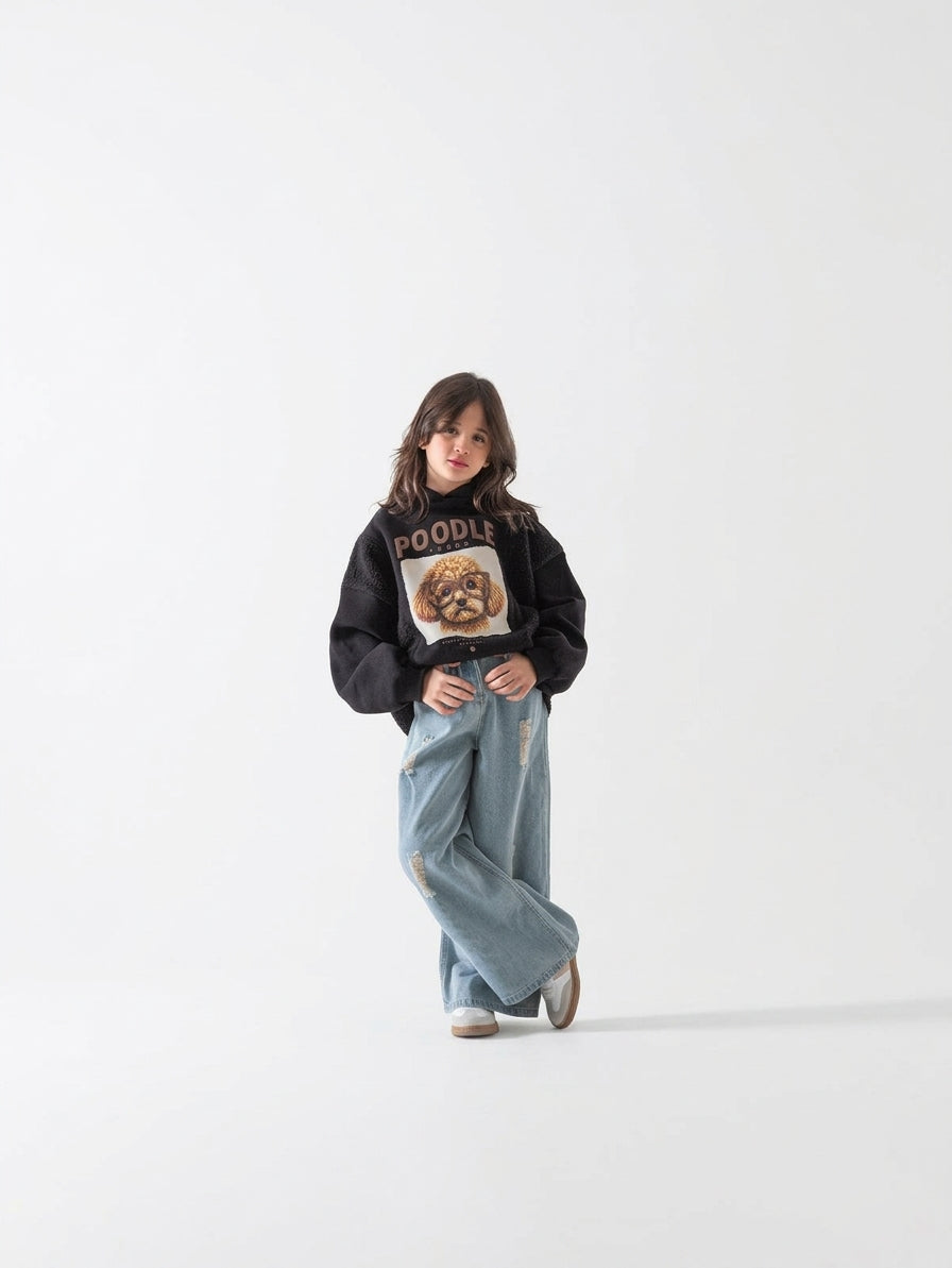 Girls' Poodle Graphic Sweatshirt - Black